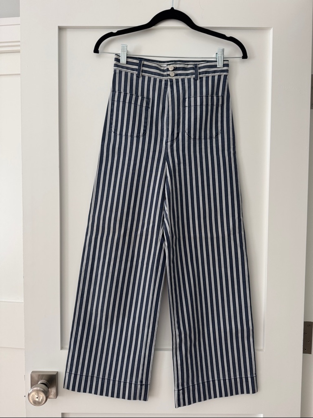 & Other Stories Navy and White Vertical Stripe Wide-Leg Cotton Pants